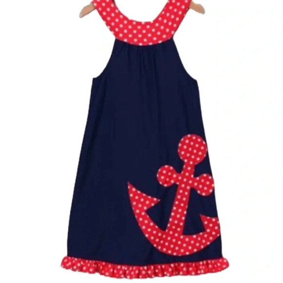 FRANKIE & DAISY BOUTIQUE NEW GIRLS DRESS TOP BOTTOM EASTER NAUTICAL DRESSES SZ 4 - Picture 1 of 6